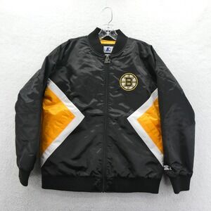 Starter Boston Bruins Jacket Womens Medium NHL Hockey Black Yellow Satin Bomber